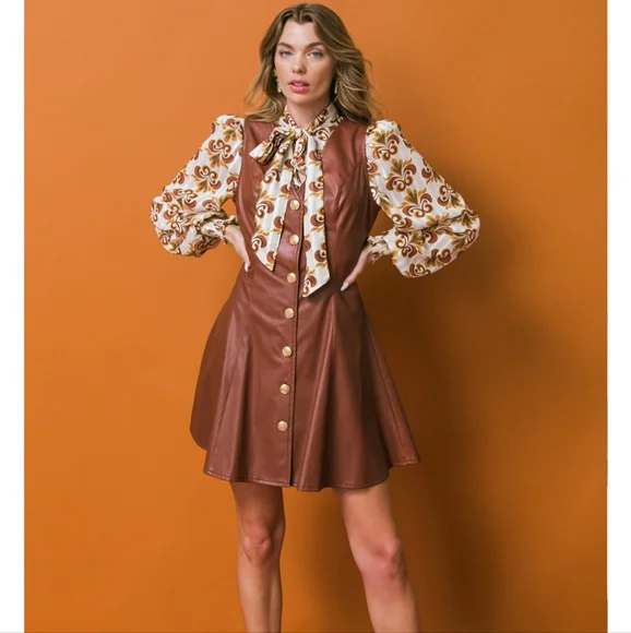 Brown faux leather mini dress - Picture 2 of 4